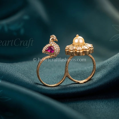 Sunehri Kundan Mayurika Pearl Ring