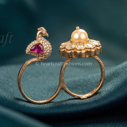 Sunehri Kundan Mayurika Pearl Ring
