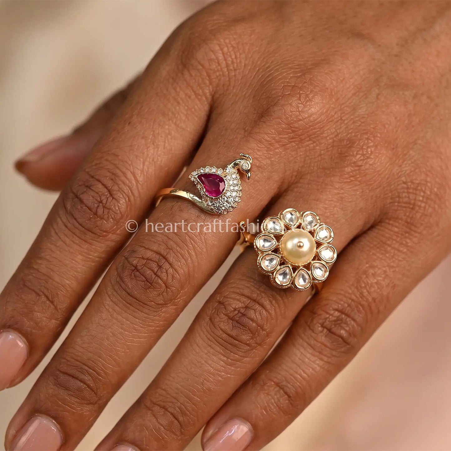 Sunehri Kundan Mayurika Pearl Ring