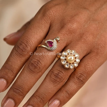 Sunehri Kundan Mayurika Pearl Ring