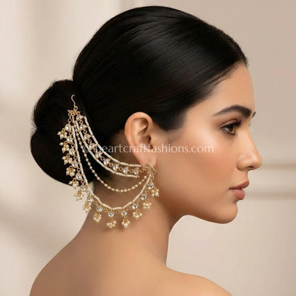 Sunehri Kundan Pearl Layered Kaan Chain