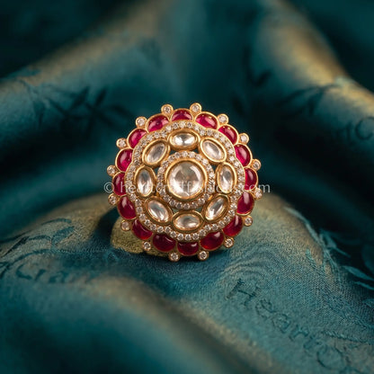 Sunehri Kundan Ruby Chakra Ring