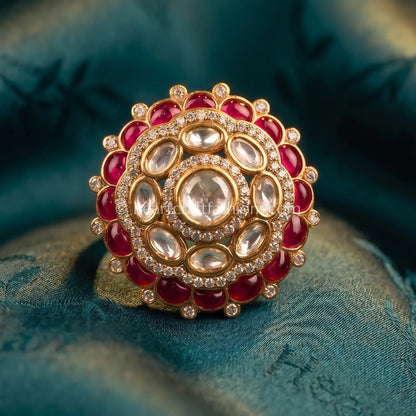 Sunehri Kundan Ruby Chakra Ring