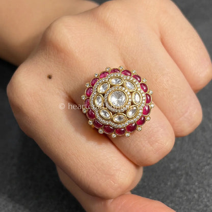 Sunehri Kundan Ruby Chakra Ring