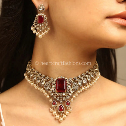 Sunehri Kundan Ruby Doublet Statement Choker Set