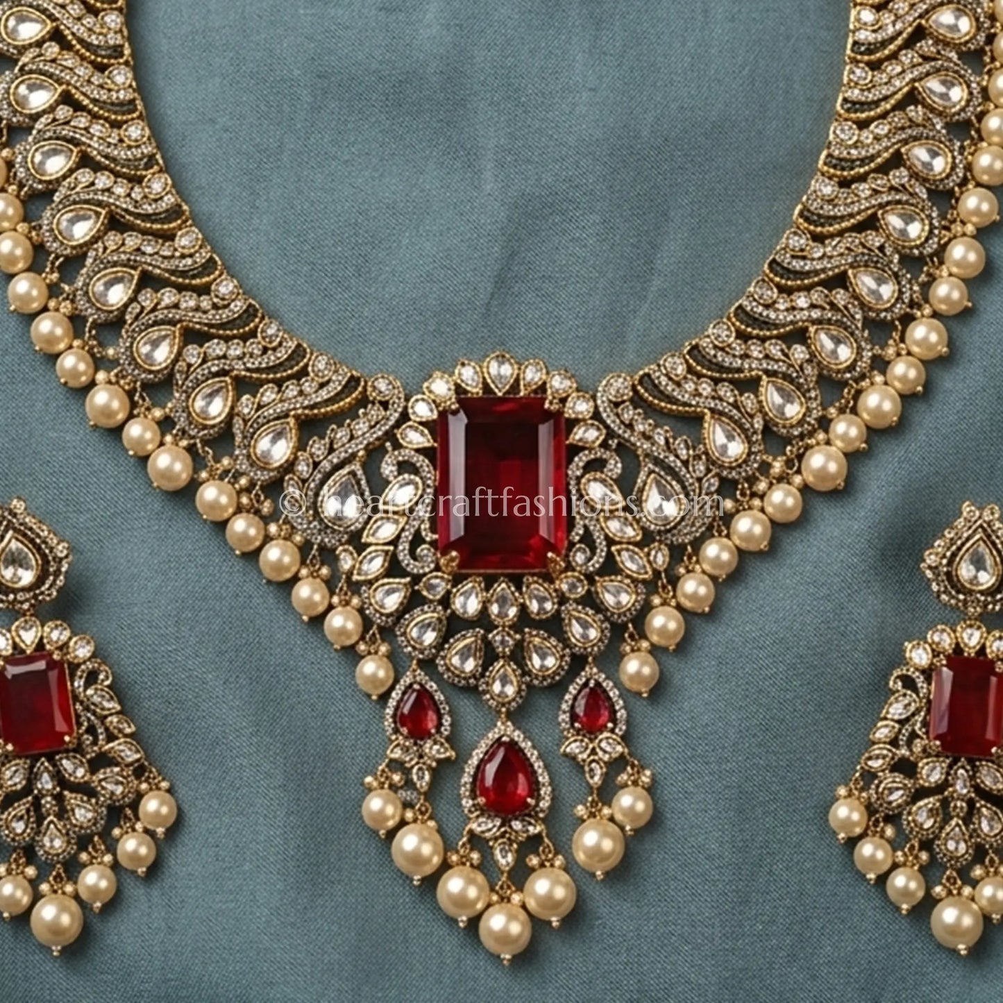 Sunehri Kundan Ruby Doublet Statement Choker Set