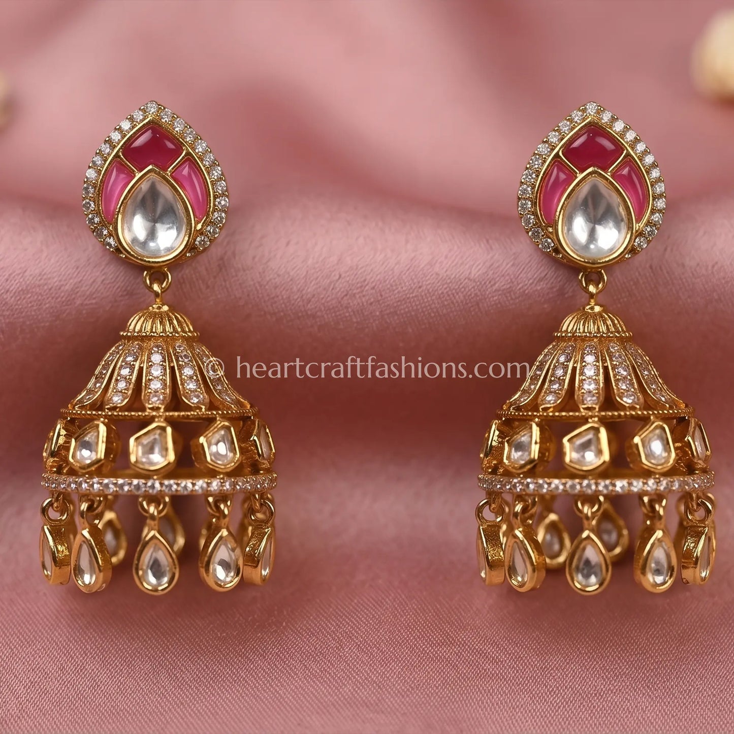 Sunehri Kundan Ruby Jhumka Earrings