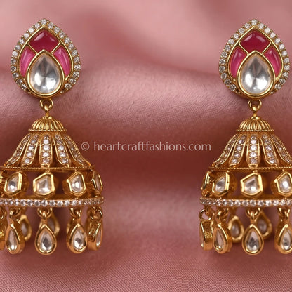 Sunehri Kundan Ruby Jhumka Earrings