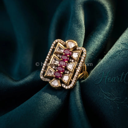 Sunehri Kundan Ruby Rekha Ring