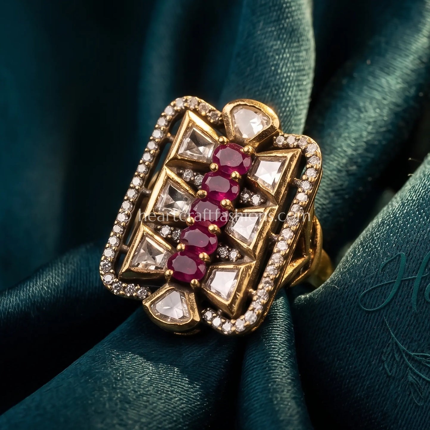 Sunehri Kundan Ruby Rekha Ring