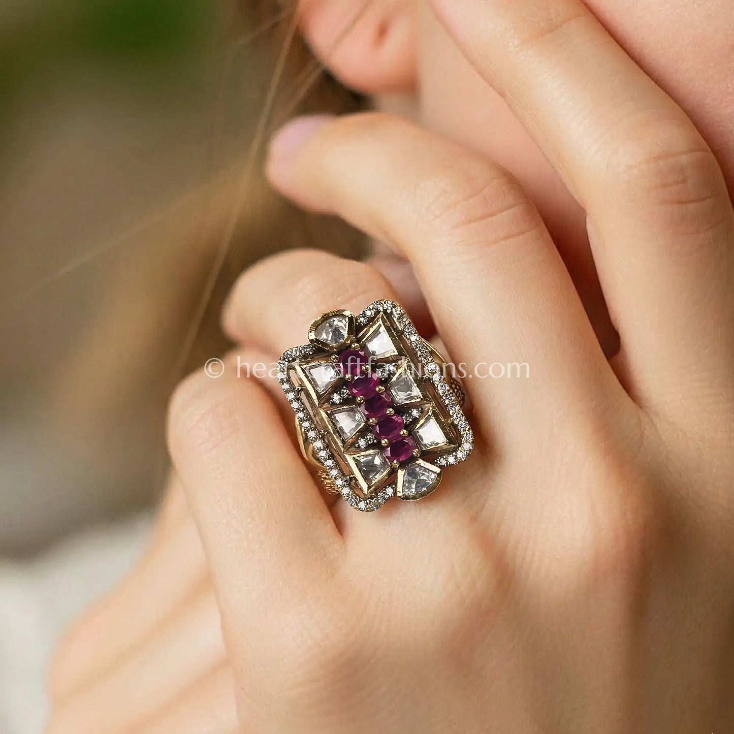 Sunehri Kundan Ruby Rekha Ring