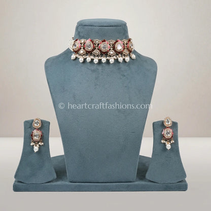 Sunehri Ruby Pearl Choker Set