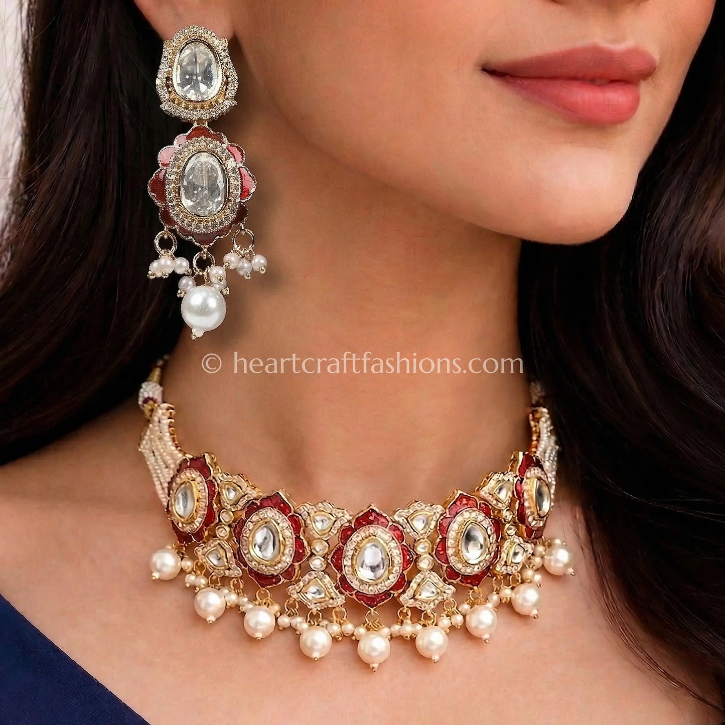 Sunehri Ruby Pearl Choker Set