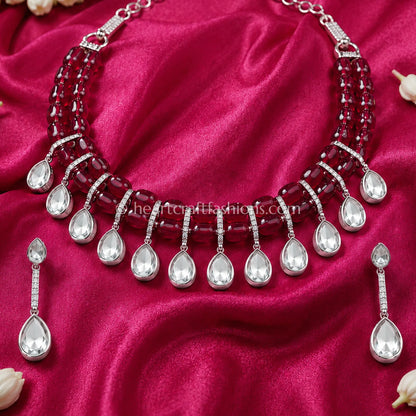 Sunehri Uncut Kundan & Semi-Precious Ruby Bead Choker Set