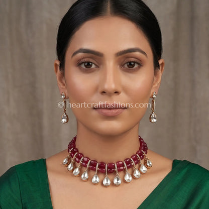 Sunehri Uncut Kundan & Semi-Precious Ruby Bead Choker Set