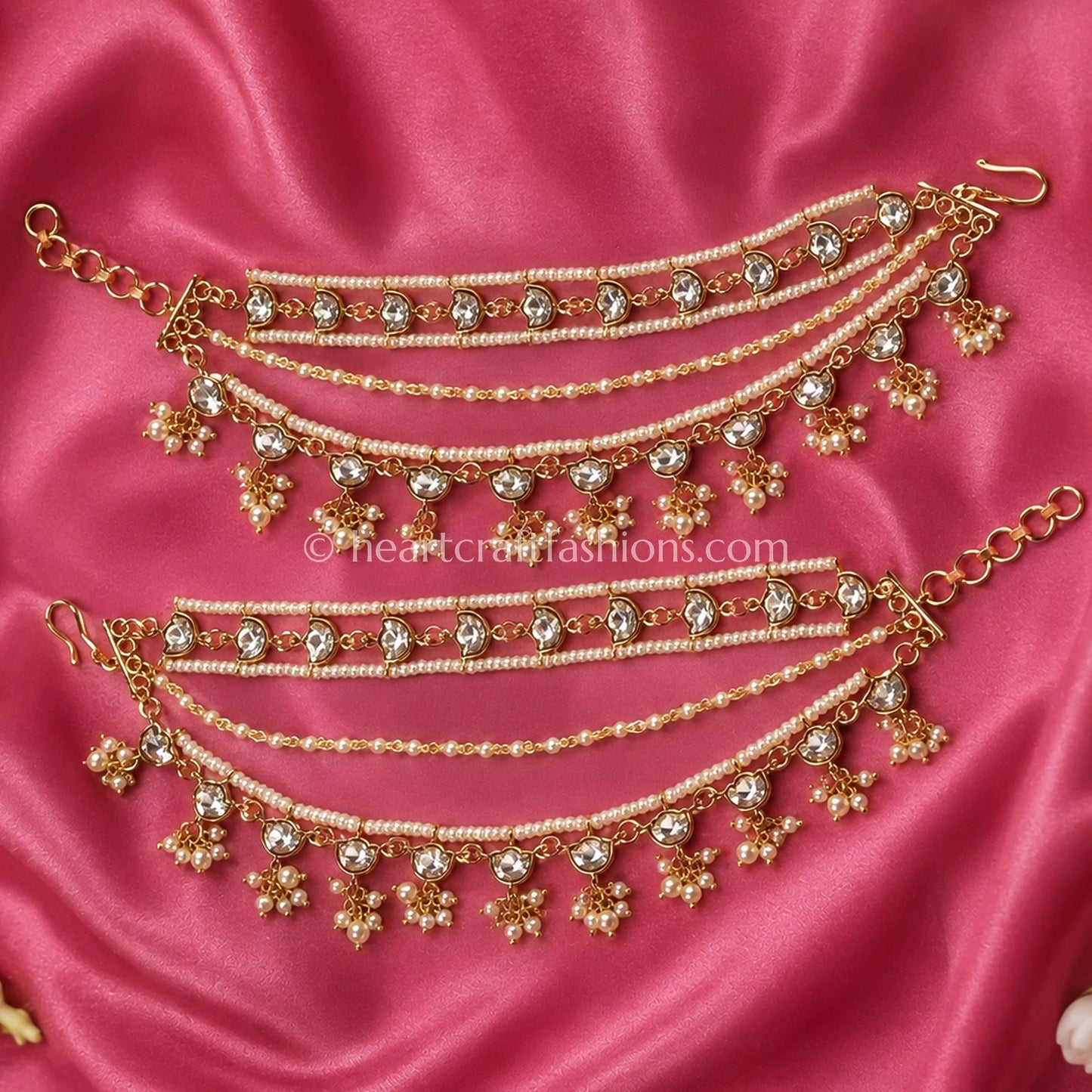 Sunehri Kundan Pearl Layered Kaan Chain