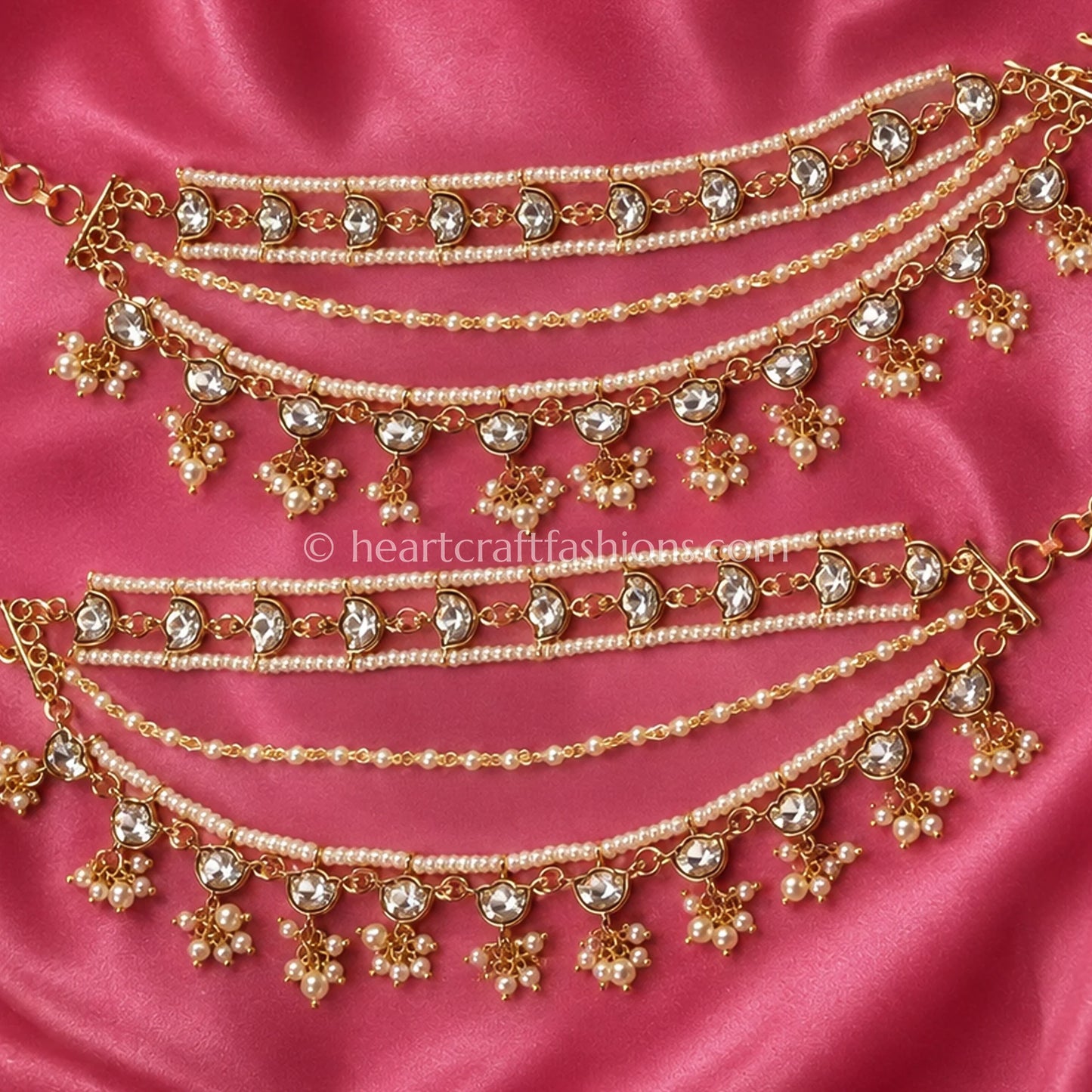Sunehri Kundan Pearl Layered Kaan Chain