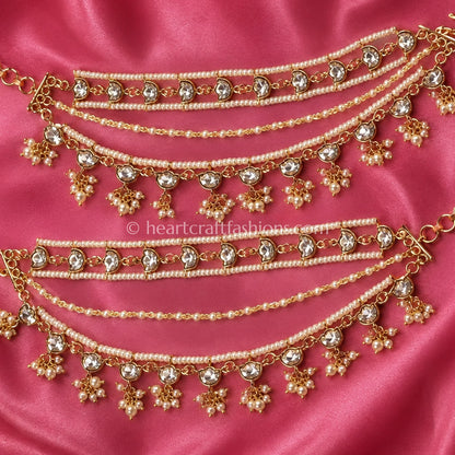 Sunehri Kundan Pearl Layered Kaan Chain