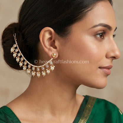 Sunehri Kundan Pearl Line Kaan Chain