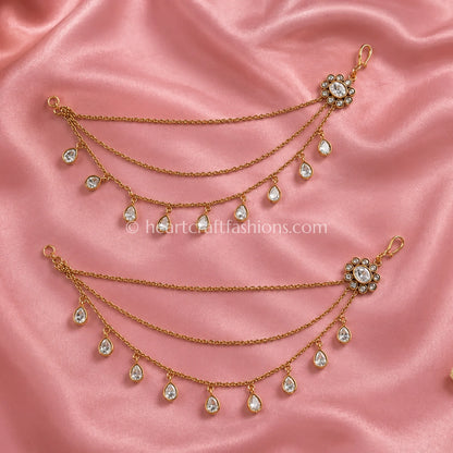 Sunehri Kundan Teardrop Kaan Chain