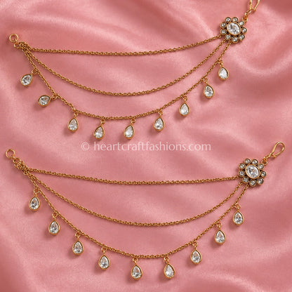 Sunehri Kundan Teardrop Kaan Chain