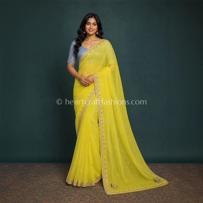 Sunshine Yellow Organza Gota Patti Saree