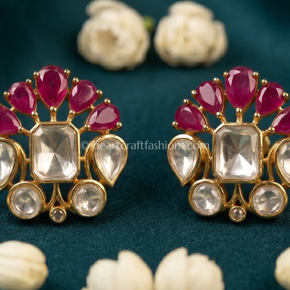 Surkh Noor Pachi Kundan Studs