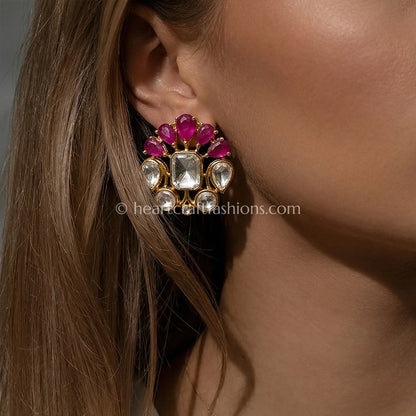 Surkh Noor Pachi Kundan Studs