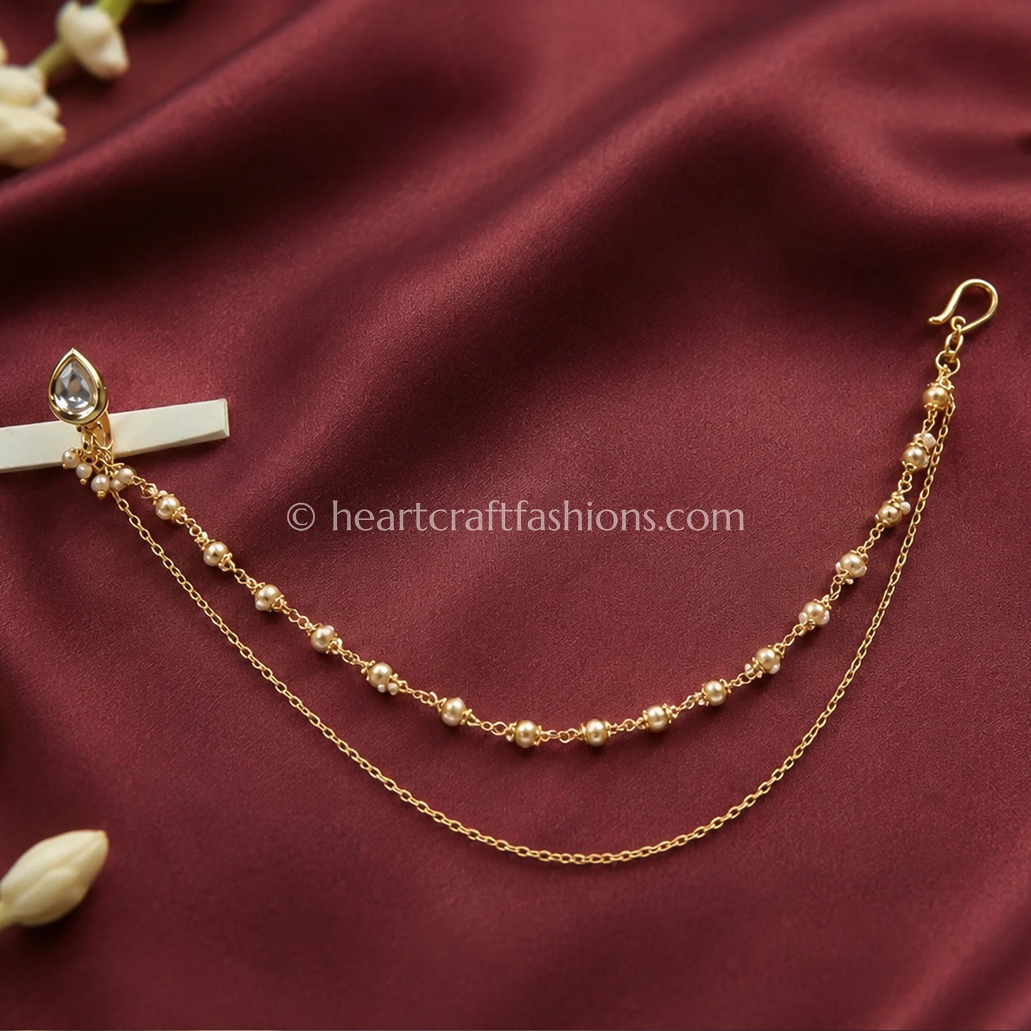 Teardrop Clear Heritage Kundan Press Nath with Layered Chain