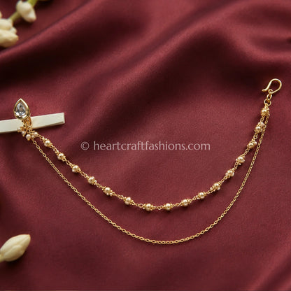 Teardrop Clear Heritage Kundan Press Nath with Layered Chain