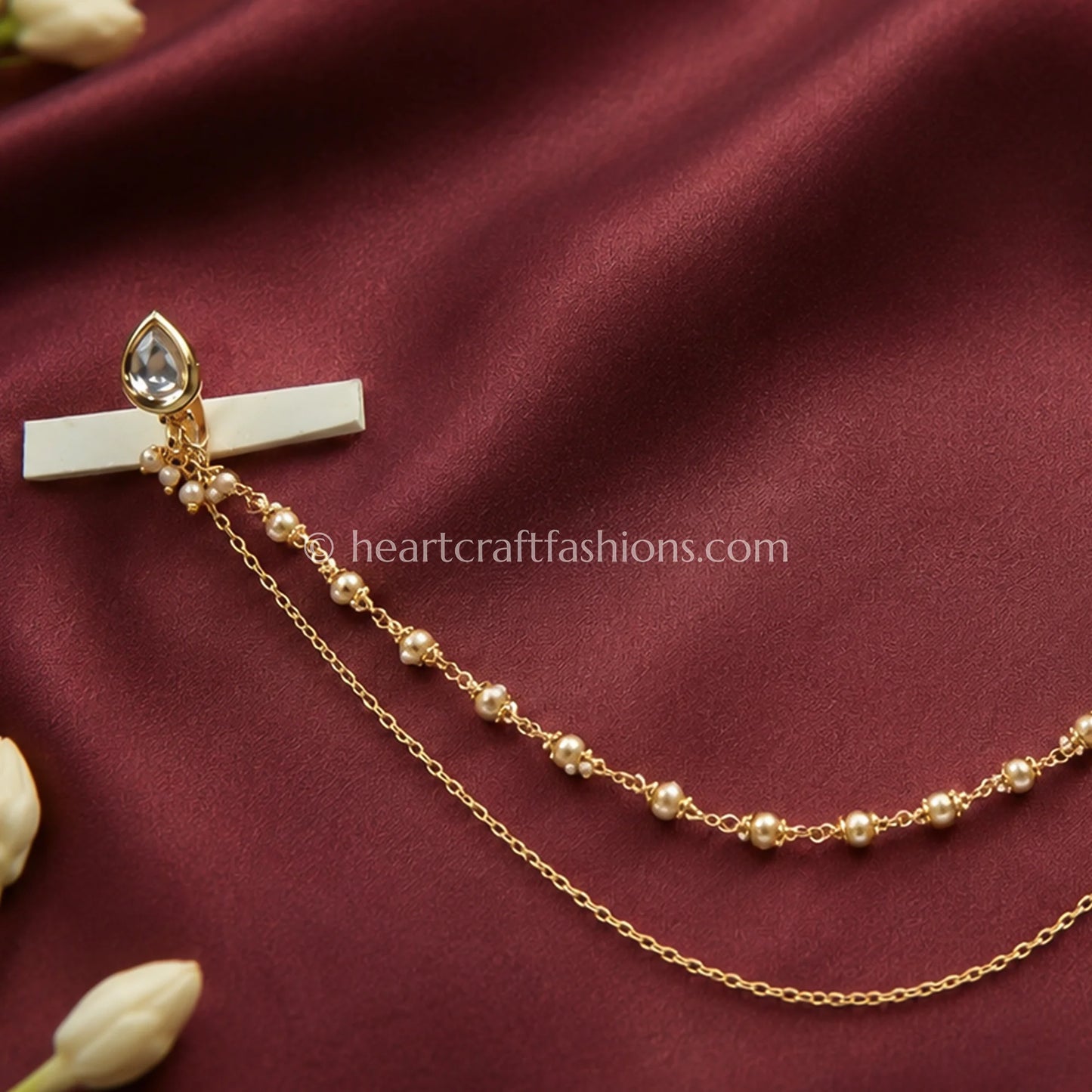 Teardrop Clear Heritage Kundan Press Nath with Layered Chain
