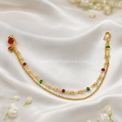 Teardrop Ruby Heritage Kundan Press Nath with Layered Chain