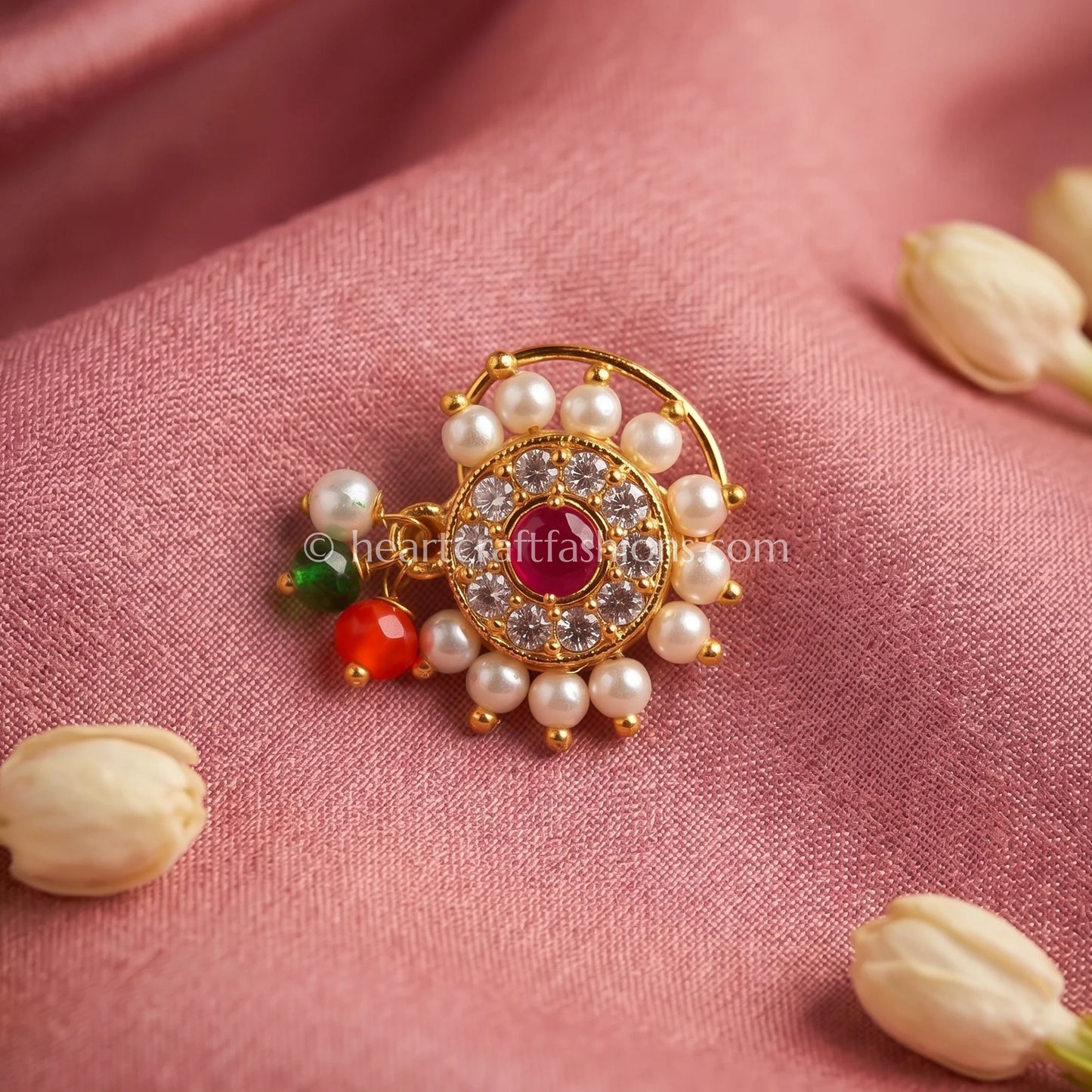 TraditionalCircular Pearl & Ruby Maharashtrian Heritage Nath