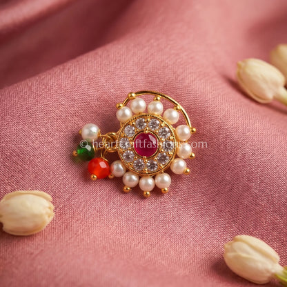 TraditionalCircular Pearl & Ruby Maharashtrian Heritage Nath