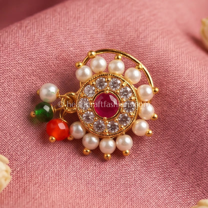 TraditionalCircular Pearl & Ruby Maharashtrian Heritage Nath