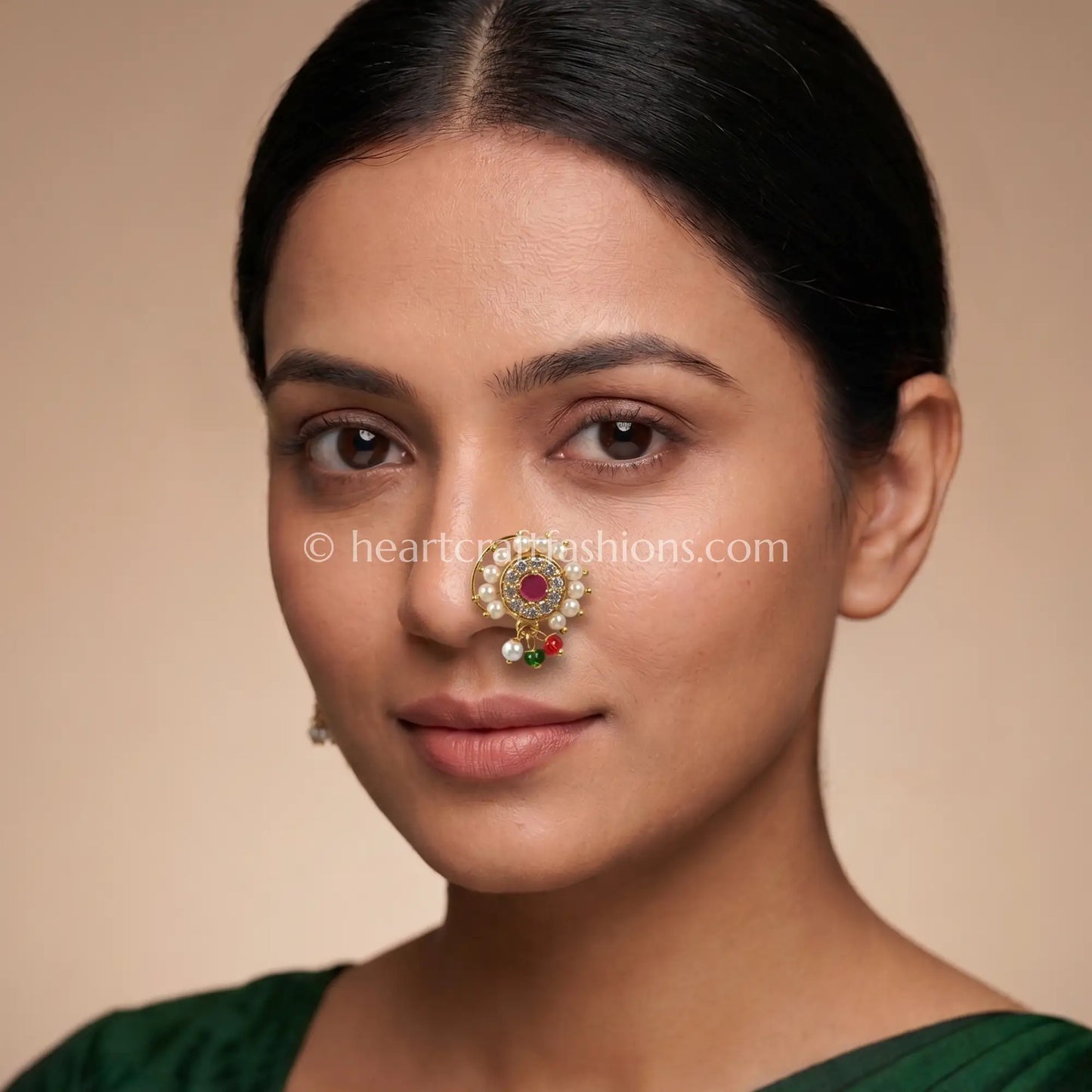 TraditionalCircular Pearl & Ruby Maharashtrian Heritage Nath