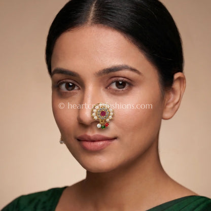 TraditionalCircular Pearl & Ruby Maharashtrian Heritage Nath