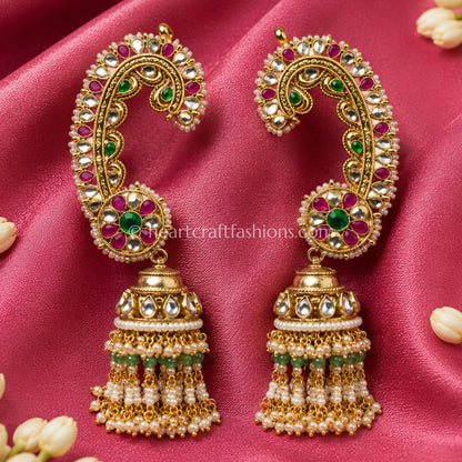 Traditional Handcrafted Pachhi Work Ear Cuff Jhumkas