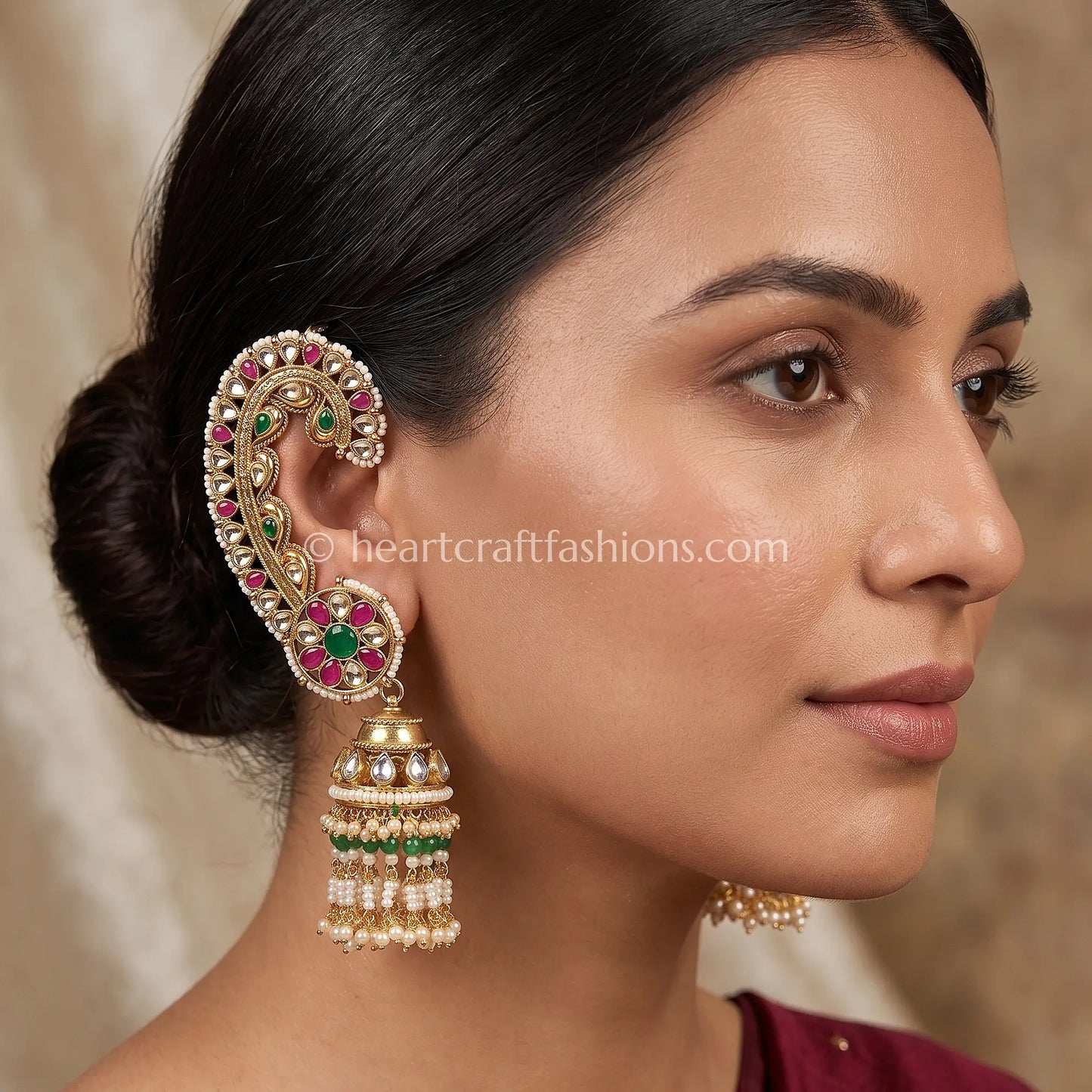 Traditional Handcrafted Pachhi Work Ear Cuff Jhumkas