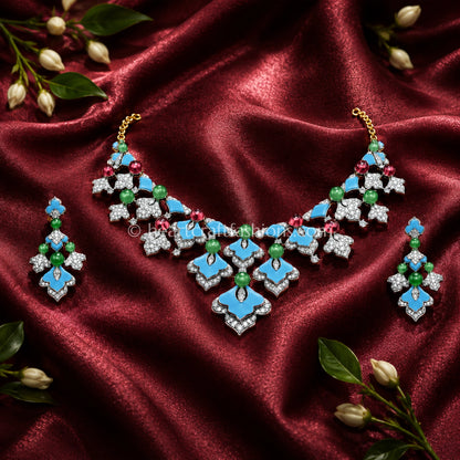 Turquoise & Emerald Enamel Mughal Floral Set