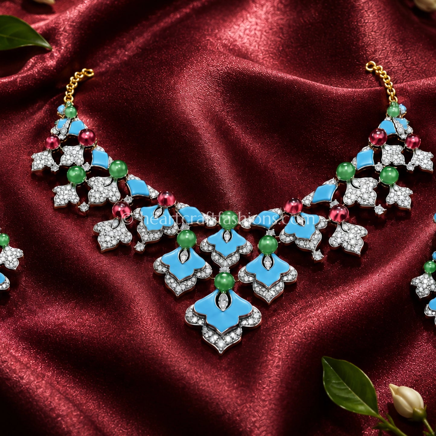 Turquoise & Emerald Enamel Mughal Floral Set