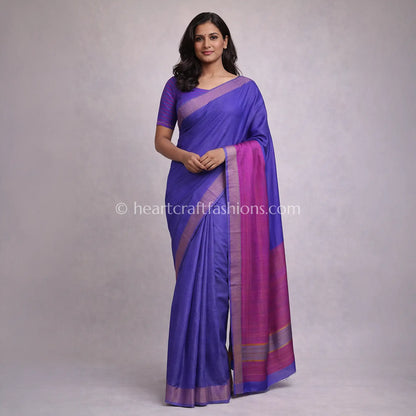 Twilight Blue & Magenta Half Tusser Half Silk Saree