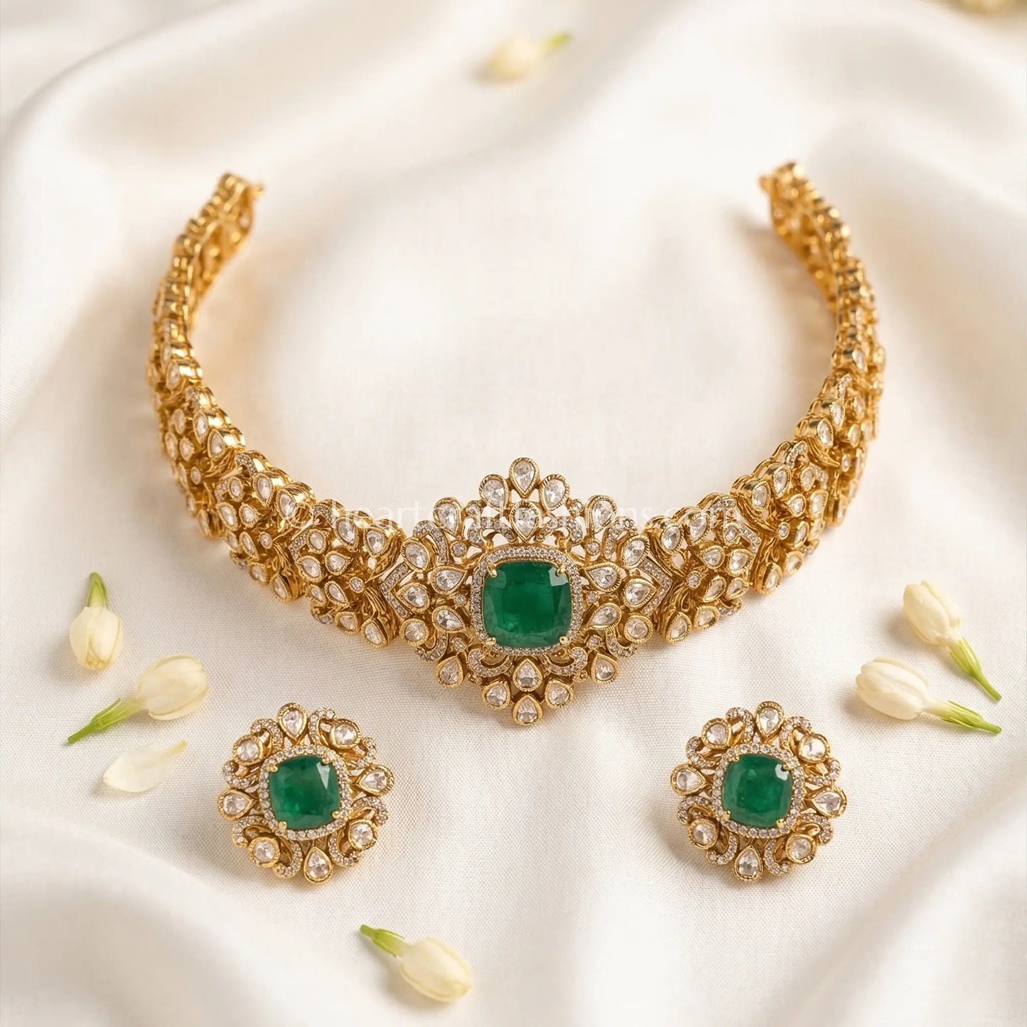 Vanya Green Doublet Moissanite Polki Choker Set
