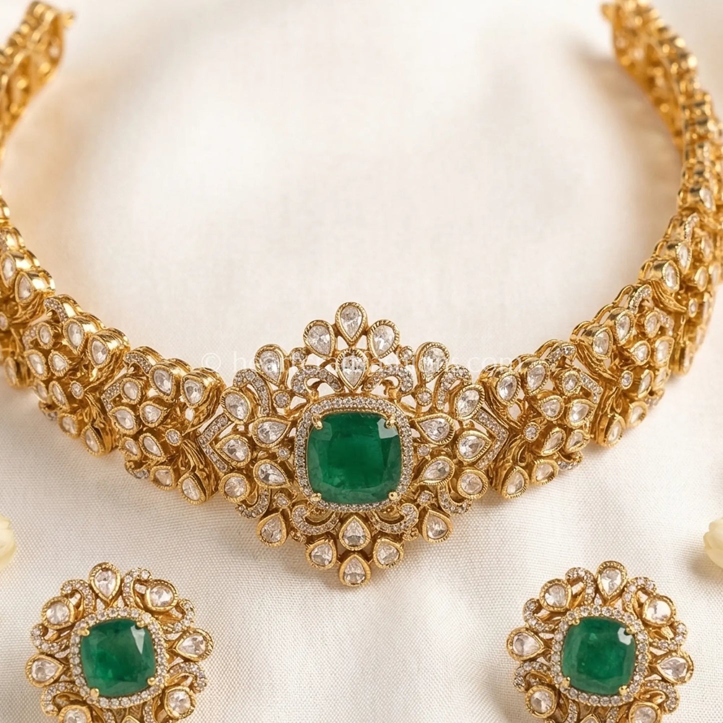 Vanya Green Doublet Moissanite Polki Choker Set