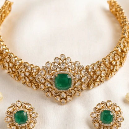 Vanya Green Doublet Moissanite Polki Choker Set