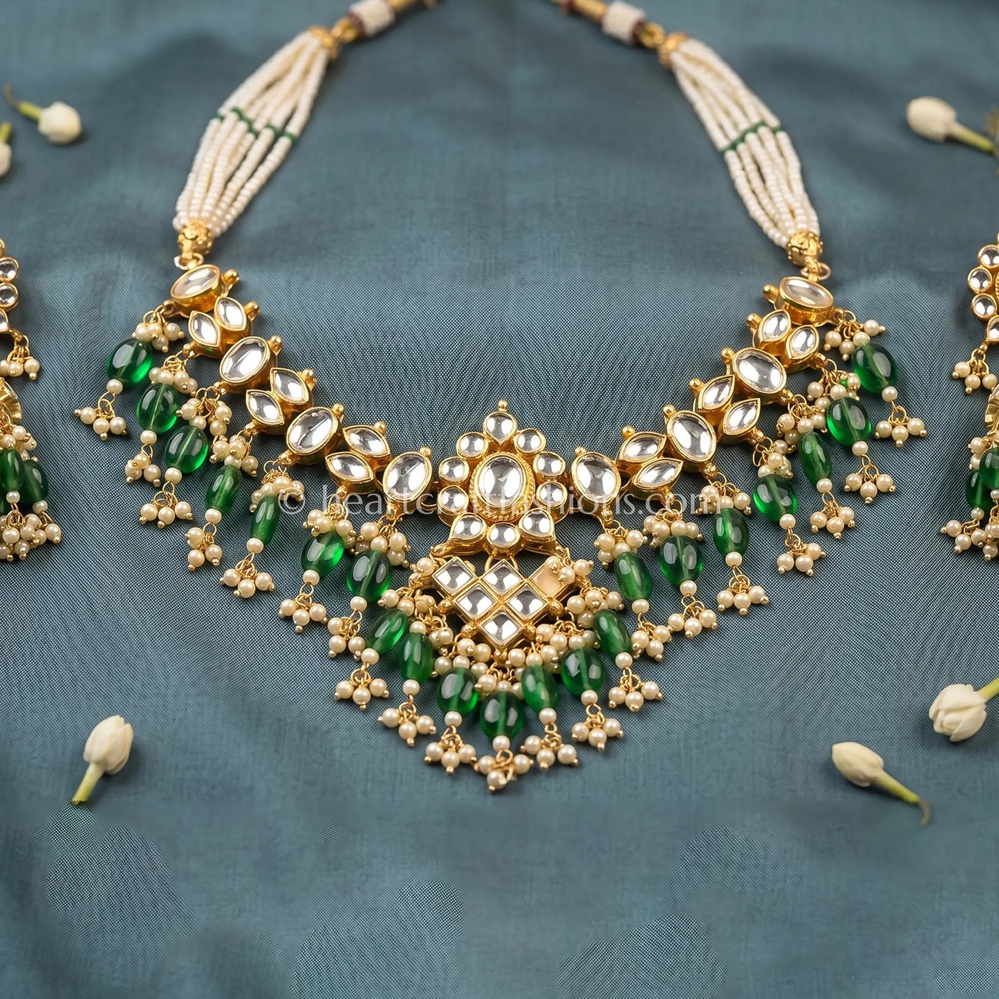 Varenya Royal Pachi Kundan Green Drop Set