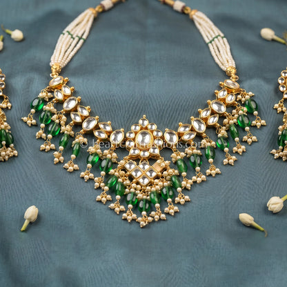 Varenya Royal Pachi Kundan Green Drop Set
