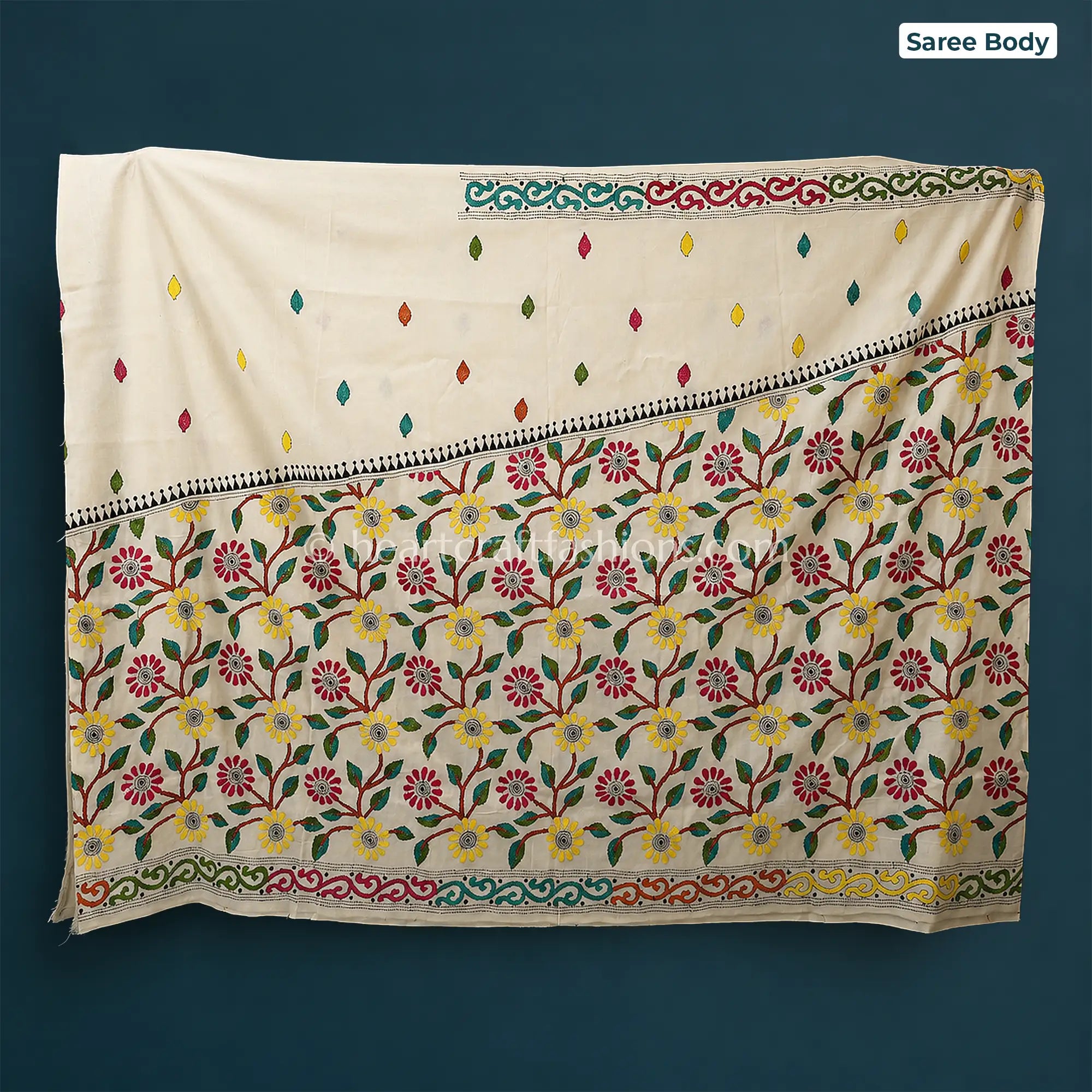 Vasanti Bagheecha Gachi Tussar Kantha Saree