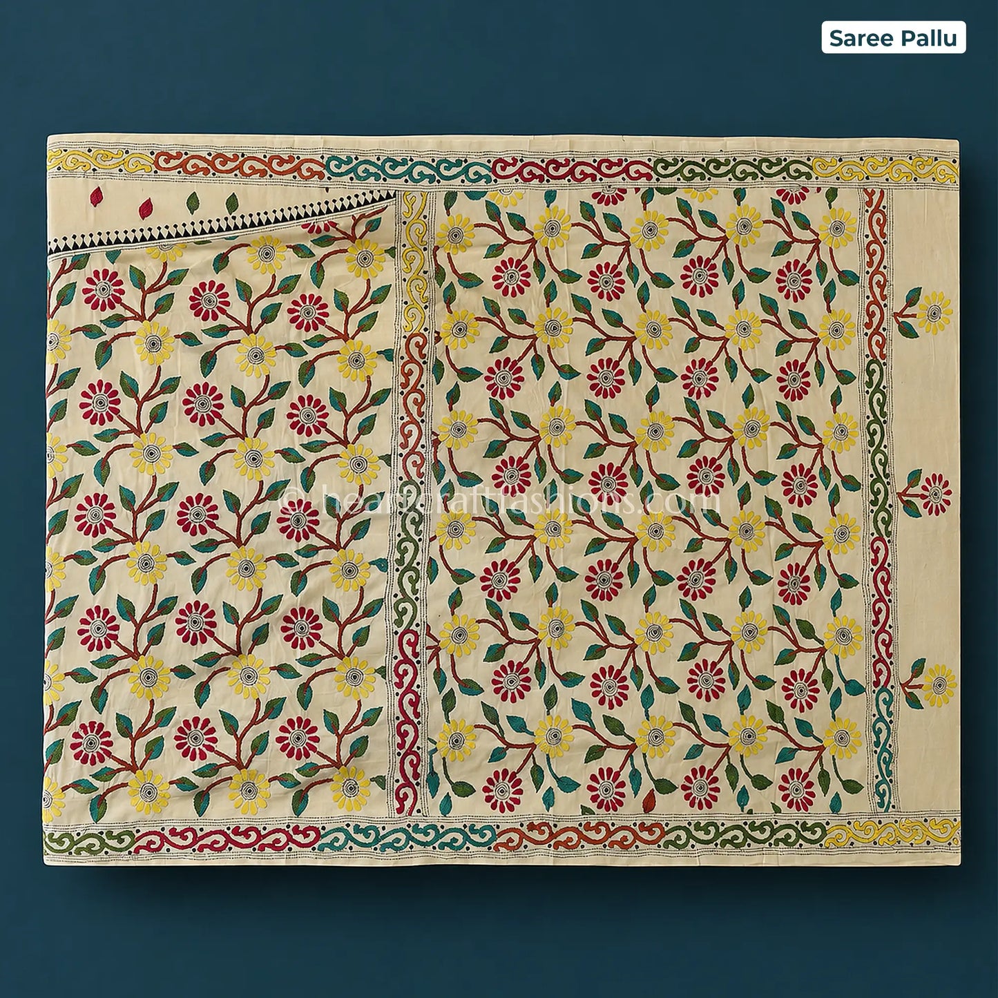 Vasanti Bagheecha Gachi Tussar Kantha Saree