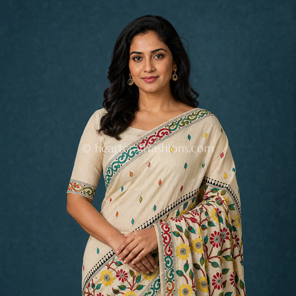 Vasanti Bagheecha Gachi Tussar Kantha Saree